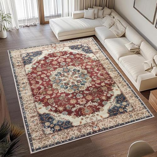 MOONLIGHT20015 Washable Rugs Living Room 120 x 170 cm - Fluffy Vintage Large Area Rugs for Bedroom - Non Slip Low Pile Soft Boho Rug Carpets for Lounge - Traditional Rug for Dining Room, Whisper