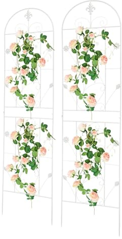 Griglia per tralicci in metallo, 180 x 50 cm, per giardino, traliccio e rose, supporto indipendente per edera, rose e piante rampicanti, vintage, pizzo decorato (bianco)