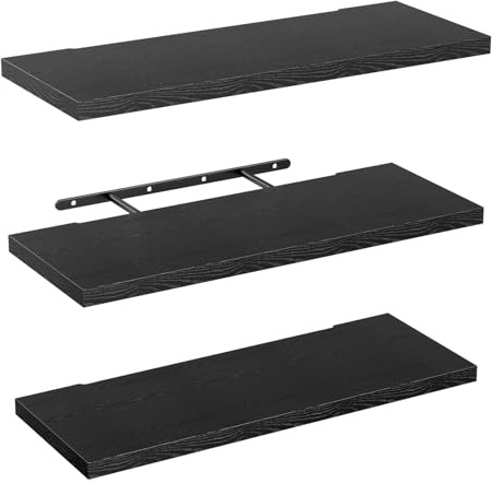 Amdoticknpf Lot de 3 Étagères Murales, Etagere Murale de 40 cm, Tablette Murale, Étagère Flottante Bois en MDF, Tablettes Flottantes de Rangement Décorative avec Support Invisible, Noire