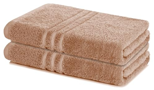 Lavea® 2er Badetuch 100x150 cm - Cappuccino | 100% Baumwolle, Großes Duschtuch, saugstark, weich und hautfreundlich, Frottierserie Elena, waschbar und strapazierfähig