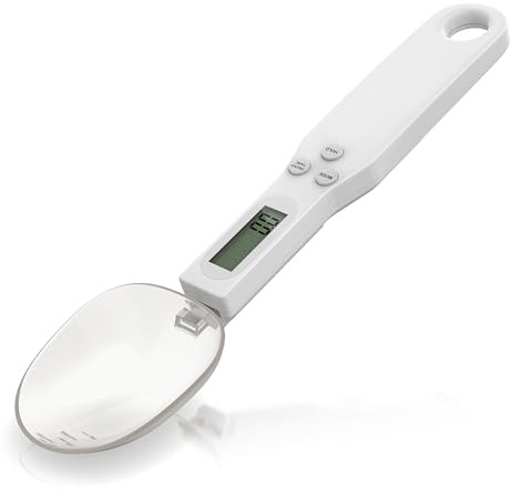 Arendo - Digitale Löffelwaage – 1 bis 500 g – Tara – Löffel-Skala 5-30 ml – Hold – Anzeige in 1 g -Schritten – Auflösung 0,1 g – Energiesparfunktion – Einheiten g, oz, g, ct, gn, ml