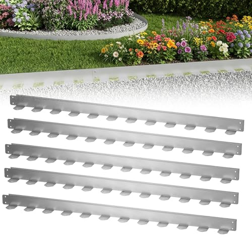 XMTECH Rasenkante Metall 10cmx10m Beeteinfassung verzinkt Mähkante Silber | Flexible Beetumrandung aus verzinktem Stahl, wetterbeständig, leicht formbar, mit Erdspießen für Rasen, Wege & Blumenbeete