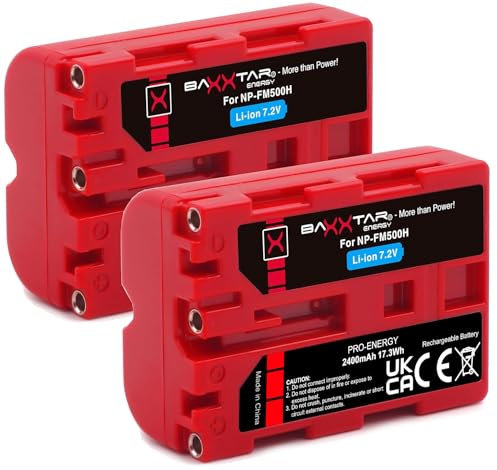 Baxxtar 2X NP-FM500H Akku 2600mAh Ersatzakku kompatibel mit Sony Alpha DSLR-A100 A200 A300 A350 A450 A500 A550 A560 A580 A700 A850 A900 SLT-A57 A65 A77 A99 A57K A65V A99 II FM500H FM-500H