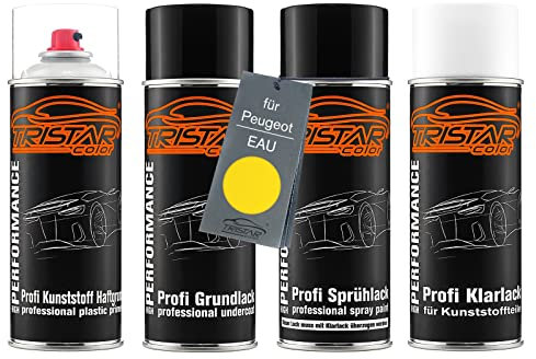 TRISTARcolor Peinture voiture Kit bombes de peinture pour pare-chocs en plastique pour Peugeot EAU Jaune Genet/Genet Yellow