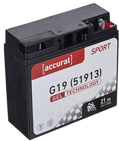 Accurat Motorradbatterie G19-12V, 21Ah, 175A, zyklenfest, wartungsfrei, Gel - Starterbatterie, Batterie in Erstausrüsterqualität für Rasentraktor, Roller, Motorrad, Quad
