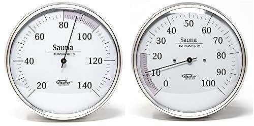 Fischer Sauna Thermometer + Hygrometer im Set, Edelstahl (160 mm)