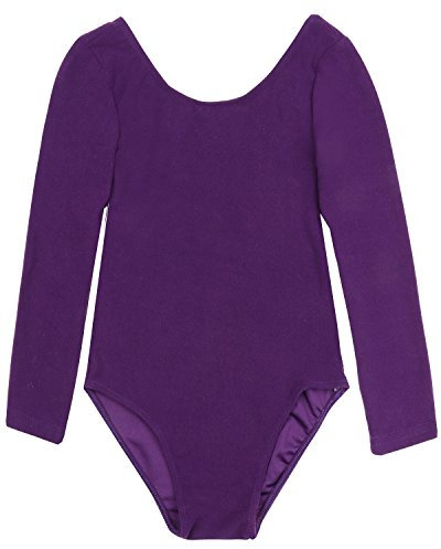 TiaoBug Mädchen Ballett Body Trikot Kinder Kurzarm Langarm Ballettanzug Turnanzug Trikot Gymnastikanzug (128, Dunkel Lila Langarm)
