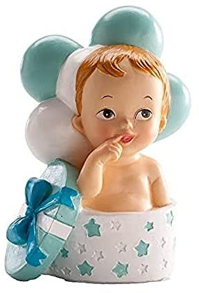 Dekora - Taufe Deko | Tortendeko Baby Junge mit Geschenken und Luftballons