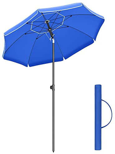 SONGMICS Sombrilla de 160 cm, UPF 50+, Inclinación Bidireccional de 30°, Altura Ajustable, con Bolsa de Transporte, para Balcón Jardín Terraza Playa, sin Base, Azul GPU60BU