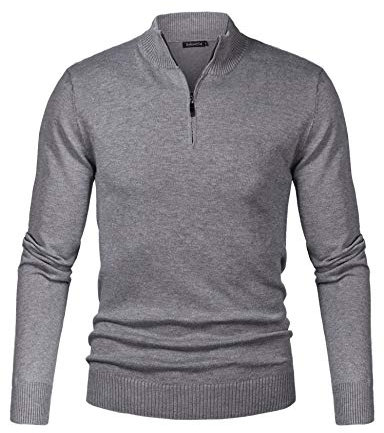 Sykooria Men's Jumper Polo Neck 1/4 Zip Sweater Long Sleeve Warm Cotton Knit Sweatshirt Pullover Tops