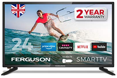 Ferguson F2420RTS -12 Volt 24 inch Smart 12-volt LED TV with streaming apps and catch up TV built-in | Made in the UK, Black