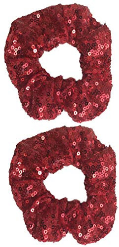 Lurrose 2 Stück Pailletten-Haargummis, Glitzer-Haargummis, Chiffon-Haargummis, Seide, Pferdeschwanz-Halter für Damen, Frauen und Mädchen (rot)