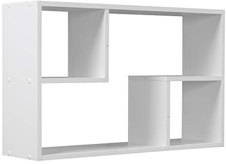 URBNLIVING Nyborg Rectangular Wooden Floating Wall Mounting Shelf Display Unit Book Storage (White)