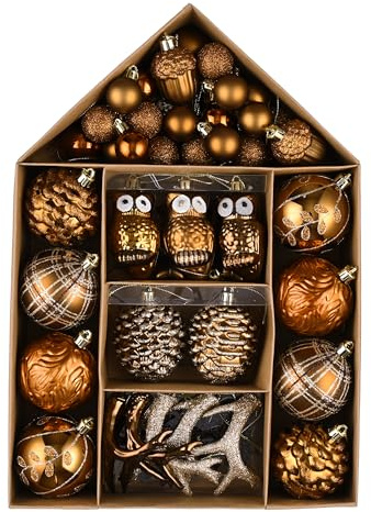 Valery Madelyn Ornamenti per alberi di Natale, 70 ct bronzo rame e oro infrangibili decorazioni per albero di Natale, ornamenti da appendere per feste di Natale