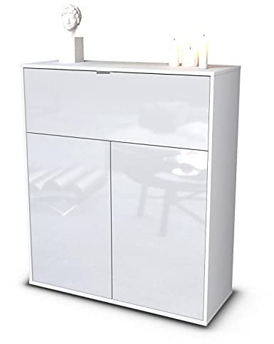 Stil.Zeit Highboard Giulia, Korpus Weiss matt, Front Hochglanz-Design Weiß (92x108x35cm), Push-to-Open Technik & Leichtlaufschienen