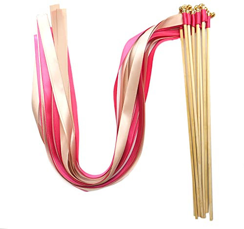 Lot de 50 baguettes magiques en soie avec rubans de mariage et cloches, baguette de fée en soie pour mariage, Noël, fête prénatale, anniversaire, décorations de fête, rose et chameau