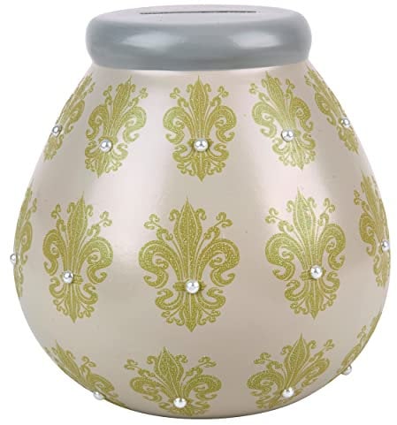 Pot Of Dreams Ceramic Money Pot Smash Money Box Savings Jar Adults - Fleur De LYS