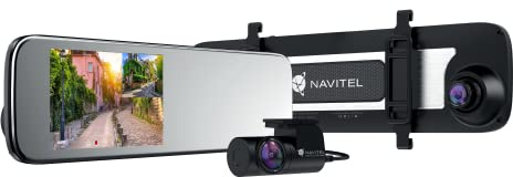Navitel MR450 GPS Smart Mirror Dash Cam – Videokameras vorne und hinten – 14 cm Touchscreen – Nachtsichtsensor, Auto-Start, Aufprallsensor, Tachometer, Parksensor und WLAN – Grau