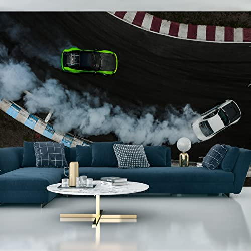 Muralo Self-Adhesive Photo Wallpaper 312 x 219 cm Wallpaper Race Track Cars View from Top Living Room Bedroom Modern Murals XXL Wall Decoration Abstract Luxury Br. 312 cm x Height 219 cm
