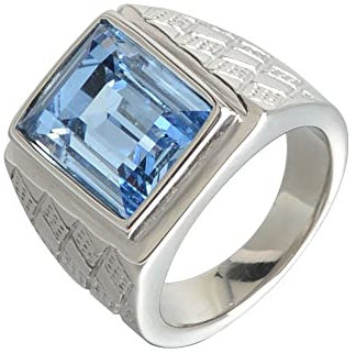 PAMTIER Herren Damen Ringe Rostfreier Stahl Quadratisches Juwel Mode-Persönlichkeit Schmuck Jubiläum Blau Versilbert Größe 65 (20.7)