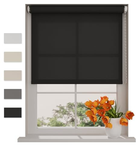 DTCH® Lichtdurchlässiges Rollo 100 x 190 cm Schwarz, Größen 40-240 cm Breite, Ohne Bohren, Wandmontage, Für Innen, Fensterrollos