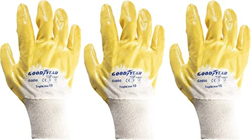 Goodyear Handschuhe aus Baumwolle und Nitril Modell G5050 Größe Gelb/Weiß Arbeit (3, 9)