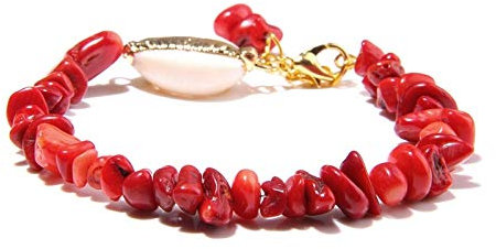 Bracelet Pierre,Pierre Naturelle Corail Gravier Puce Cristal Bracelet Hawaii Style Mer Plage Coquille Pendentif Bracelet Énergie Pierres Précieuses Perles Bracelet Chanceux Bijoux Pour Hommes Femm