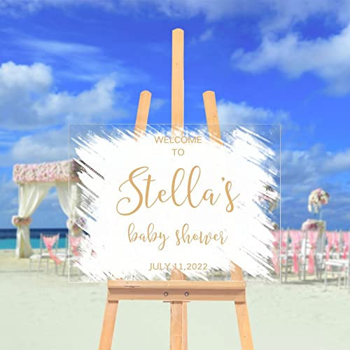 Acryl Hochzeitsschild weiß und golden klares Acryl Hochzeit Willkommensschild anpassbar Hochzeit Empfang Schild für Hochzeitstag Brautdusche Party Dekoration Hochzeitsgeschenk 30,5 x 40,6 cm
