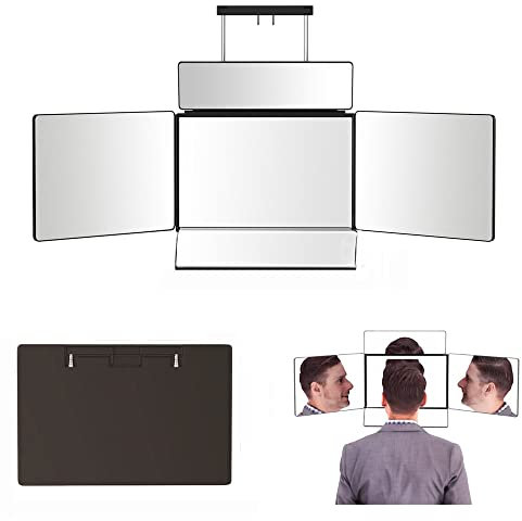 BTSAE 360° Grad Spiegel - SELF Cut Mirror System - 5 Seiten Spiegel zum Selbstschneiden der Haare höhenverstellbaren, DREI Seiten Klappspiegel zum Selbstschneiden, Make-up Spiegel aufhängen Großer