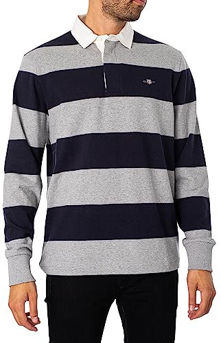 GANT Men's Reg Shield Barstripe Heavy Rugger T-Shirt, Grey Melange, L