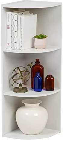 UK ONLINE DEALS Corner Shelf Unit | White 3 Tier Shelving | Wall Mounted Display Shelves | Shaker Style Bookcase & Decor Stand | Storage for Bathroom, Living Room, Kitchen, Hallway Organizer (White)