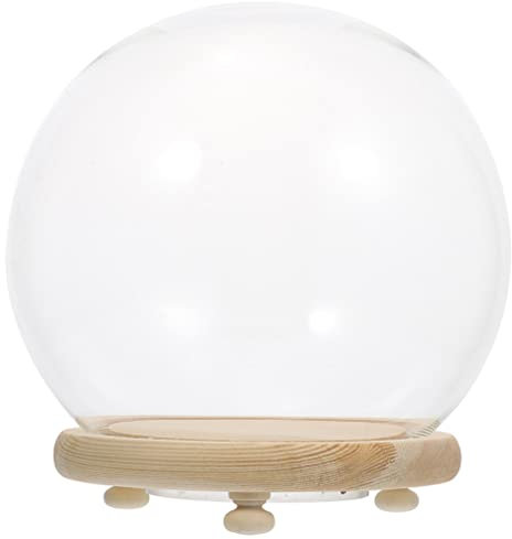 EXCEART Campana di Vetro Trasparente Campana Campana con Base in Legno Terrario Globo di Visualizzazione Ricordo con Luce per Piante Succulente 13X13 Cm