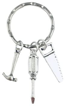 Tools Keyring with Hammer, Saw and Screwdriver Charms, Builder Keychain, housewarming gift new house, horror, halloween, handyman diy father's day dad, gift for boyfriend husband birthday