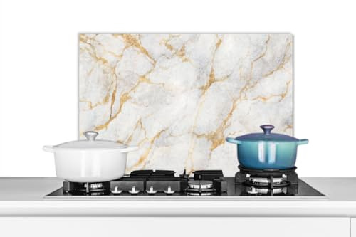 Credence Marbre - Blanc - Or - Abstrait Fond de hotte 60x40 cm Credence aluminium Plaque inox de cuisine
