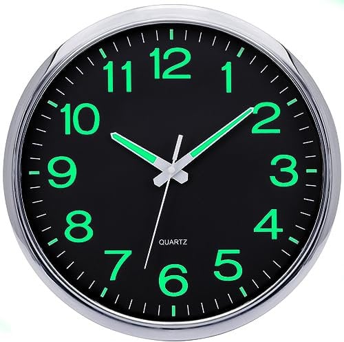 VINILITE Leuchtende Wanduhr 30cm Wanduhr Modern ohne Tickgeräusche Nachtlicht Wanduhren Batteriebetrieben für Kinderzimmer, Küche, Wohnzimmer, Schlafzimmer, Büro