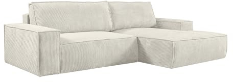 Vente-unique-Ecksofa mit Schlaffunktion - Ecke Rechts - Cord - Beige - Amelia