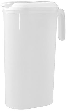 Jarra de plástico de 0,66 galones/2,5 litros con tapa, sin BPA, ecológica, jarra de agua para limonada caliente/fría, zumo, bebida, tarro de té helado (2,5 litros)