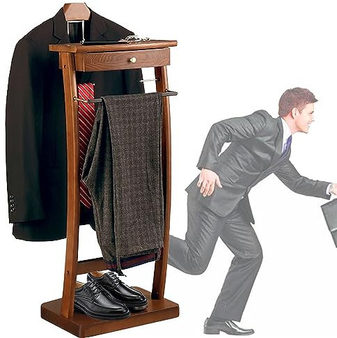 Yirunfa Hölzern Herrendiener Kleiderständer Hosenhalter mit Schublade Stummer Diener aus Holz Einfache Montage Kleiderbutler für Flur-Ankleidezimmer 44.4 * 30 * 112cm