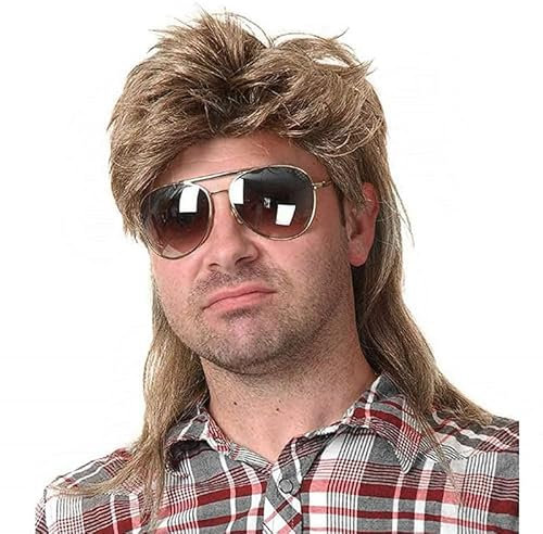 EHOTER Perruque Mulet Homme Des Années 80 Perruque Hommes Blonde Mulet Longue Perruque De Cheveux Synthétiques Cosplay Proll Punk Popstar Perruque Pour Carnaval Halloween (Or)