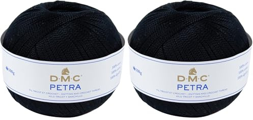 DMC Petra Yarn, 100% Cotton, Black, Size 5 (Pack of 2)
