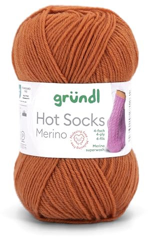 Gründl Hots Socks Merino uni, 4-fädige Sockenwolle, 50 g /200m,75% Schurwolle (Merino, superwash), 25% Polyamid,mulesing frei, Öko-tex Standard, (27 kupfer)