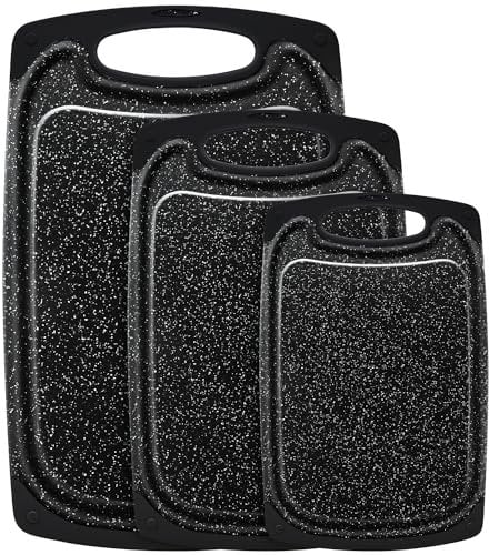 Smyidel 3 Stück Premium Schneidebrett, Schneidebrett Set,Anti-Rutsch,Schneidebretter Kunststoff Antibakteriell,Saftrille und Griff, kein BPA, Spülmaschinenfestes, Frühstücksbrettchen