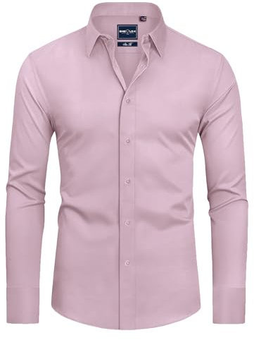 DEMEANOR Camicia da uomo a maniche lunghe, da lavoro, slim fit, da uomo, senza stiratura, per il tempo libero, Viola-grigio, L