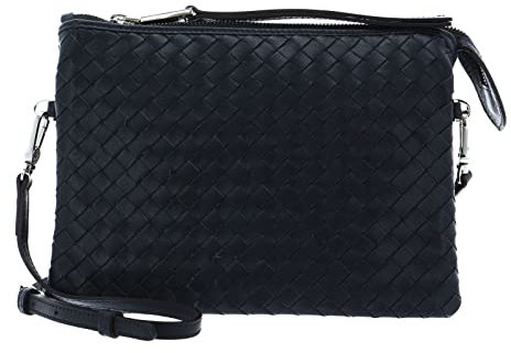 Abro Leather Piuma Weaving Crossbody Bag Threefold Navy