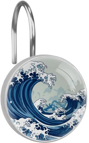 Ganci per tenda da doccia, ganci per tenda da doccia, 1 pezzo, onde blu astratto oceano