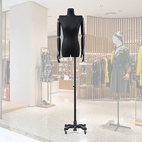 Schaufensterpuppen, weiblicher Torso-Körper, Bekleidungsgeschäft, Modell-Requisiten-Ausstellungsständer, schwarzer Torso, flaches Schulter-Design, universeller Radstand, leicht zu bewegen, 6 Stil