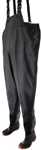 Finest-Filters Black Pond Chest Waders With Boots Waterproof PVC Adjustable Suspenders UK Sizes 6-11 For Men Women Unisex Fishing Angling Koi Pond Waders