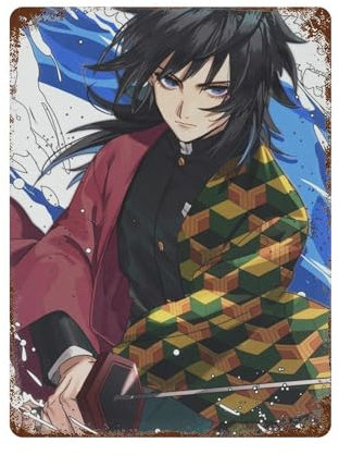 FUCIIhUUN Anime-Poster, Motiv: Dämonentöter, Giyu Tomioka, Wanddekoration, Kunst, Metallblech-Poster, moderne Heimdekoration, Kunst, Metallposter, Hausbar, Laden, Dekorationen, Vintage-Schild,