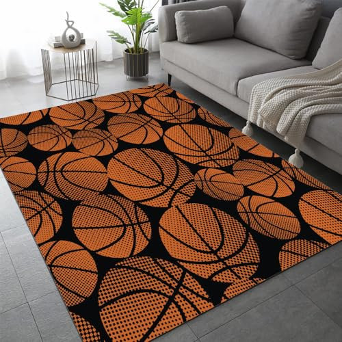 DILANI Basketball Kurzflor Teppich Matten rutschfeste FußMatte Kinderteppich Modern 3D Sport Kinder Spielteppiche FüR Schlafzimmer Flur Wohnzimmer Boden Teppich 60x90 cm