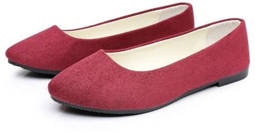 Womens Lovely Ballet Flats with 26 Vibrant Colors, Ladies Indoor Outdoor Comfy Flat Shoes Pure Color Suede-Effect Upper Ballerina Pumps Portable Slip On Dolly Shoes